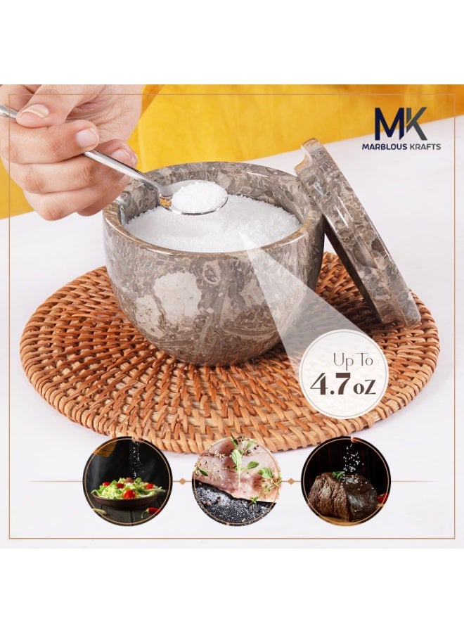 ام كي قبو ملح رخامي من أوشيانك مع غطاء وملعقة | وعاء توابل وسكر مصنوع يدويًا، سعة 4.7 أونصة، مناسب للطاولة - Image 5