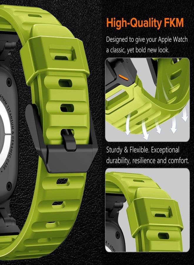 كيدز سوار KADES متين من مادة FKM مصمم خصيصًا لساعات Apple Watch Ultra 3/2/1 مقاس 49 مم للرجال، مصنوع من مادة FKM قوية مع موصل من الفولاذ المقاوم للصدأ، متوافق مع ساعات iWatch Series 11/10/9/8/7/6/5/4/SE/3/2/1 مقاس 46 مم/45 مم/44 مم/42 مم، متوفر باللونين الأصفر والأخضر. - Image 4