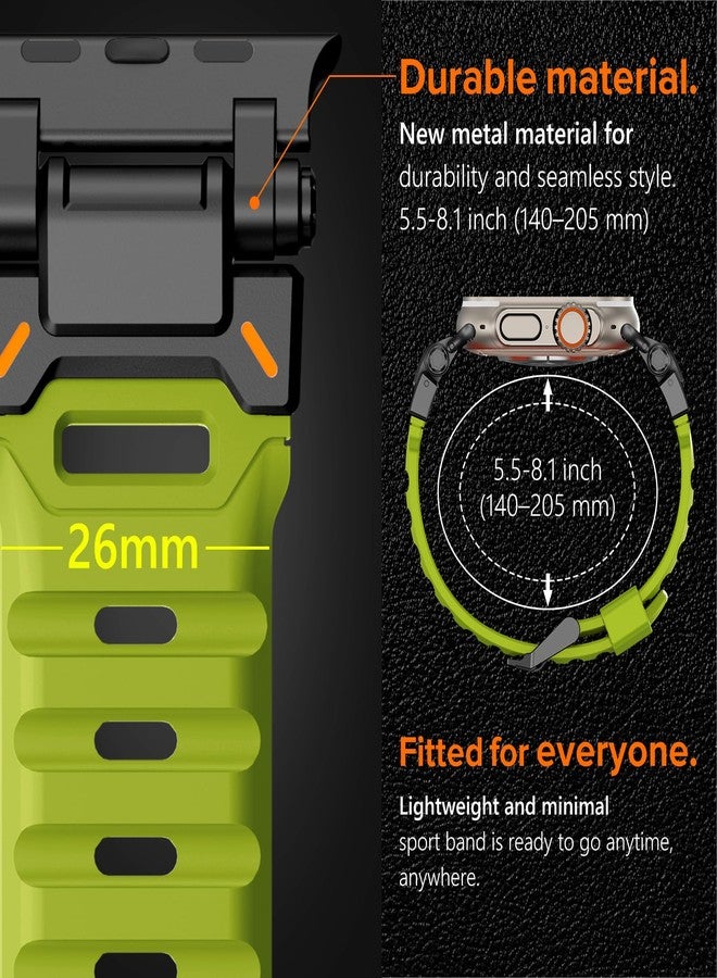 كيدز سوار KADES متين من مادة FKM مصمم خصيصًا لساعات Apple Watch Ultra 3/2/1 مقاس 49 مم للرجال، مصنوع من مادة FKM قوية مع موصل من الفولاذ المقاوم للصدأ، متوافق مع ساعات iWatch Series 11/10/9/8/7/6/5/4/SE/3/2/1 مقاس 46 مم/45 مم/44 مم/42 مم، متوفر باللونين الأصفر والأخضر. - Image 2