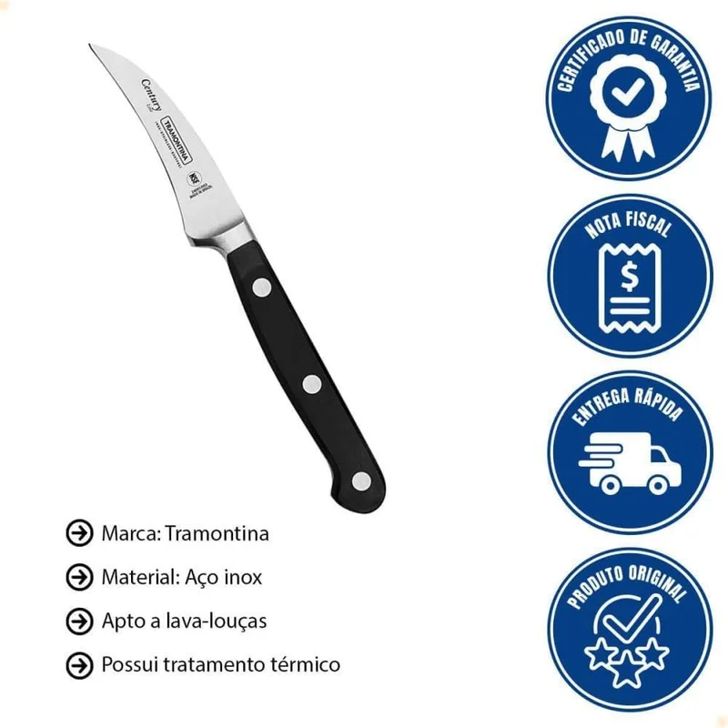 Tramontina Century 3-Inch Peeling Knife with Stainless Steel Blade and Black Polycarbonate Handle