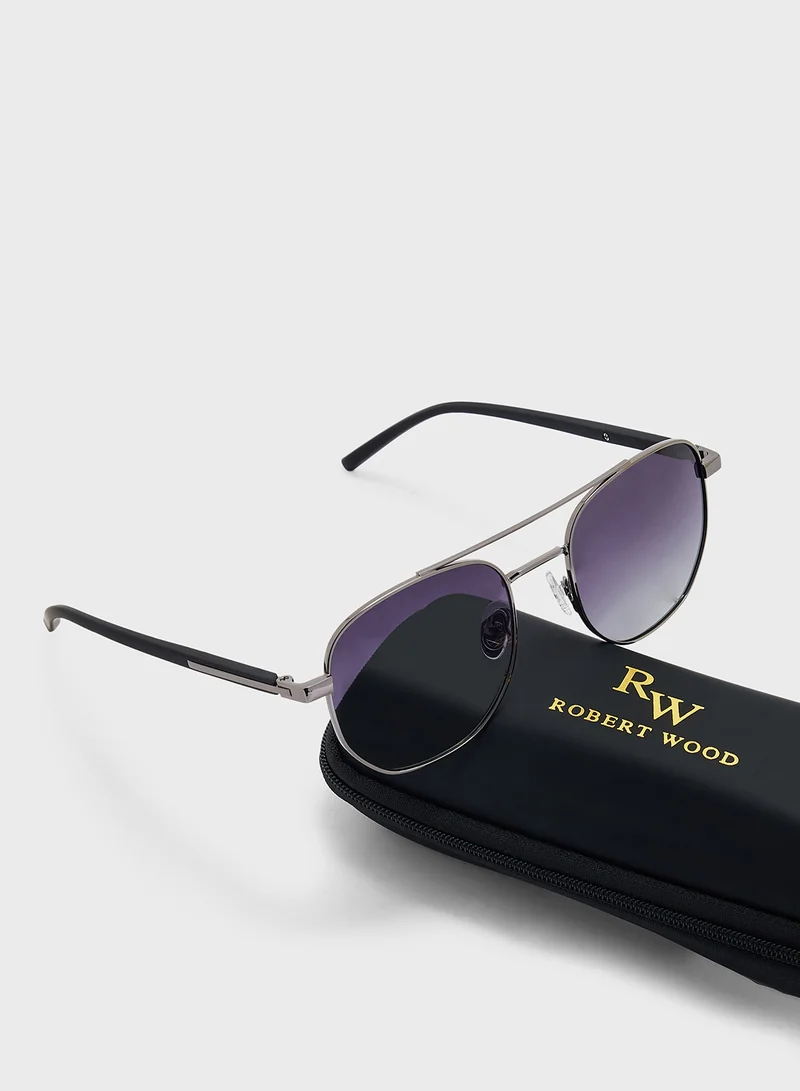 Robert Wood Polarized Gradient Lens Metal Frame Square Aviator Sunglasses