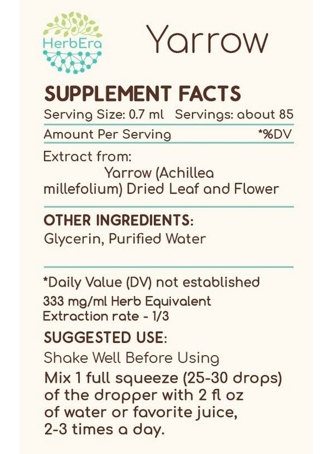 HerbEra Yarrow B60 Alcohol-Free Herbal Extract Tincture, Concentrated Liquid Drops Natural Yarrow (Achillea millefolium) (2 fl oz) - Image 3