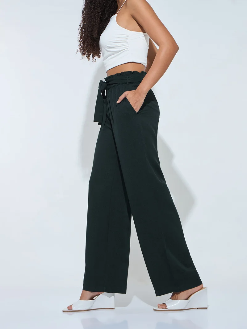 Outzidr  Green Paper Bag Tie Up Pant for Women | Best Price UAE