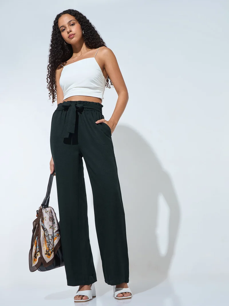 Outzidr  Green Paper Bag Tie Up Pant for Women | Best Price UAE