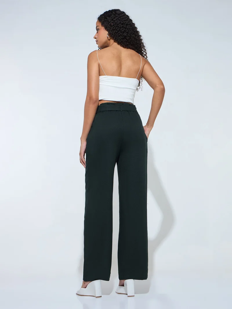 Outzidr  Green Paper Bag Tie Up Pant for Women | Best Price UAE