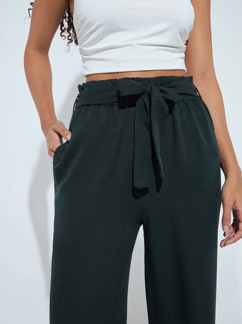 Outzidr  Green Paper Bag Tie Up Pant for Women | Best Price UAE