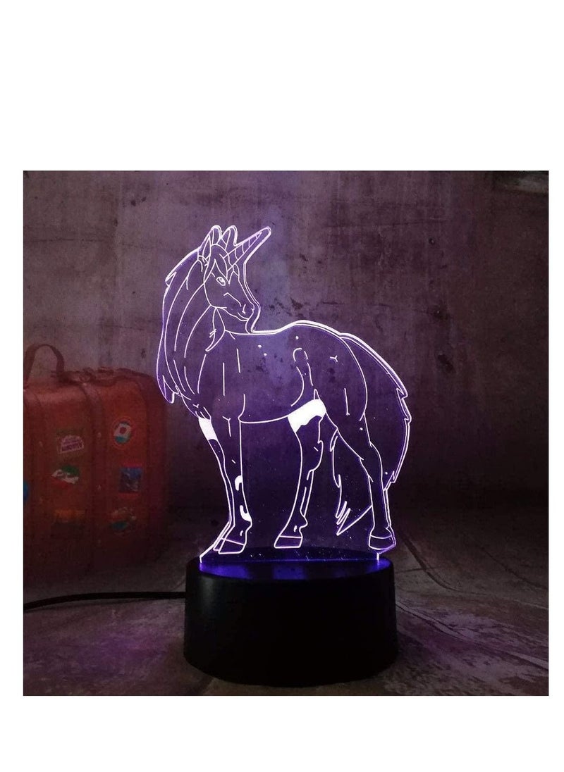 althiqahkey New 3D LED Night Light Unicorn Horse R 7 Color Changing Desk Lamp USB for Kids Gift New Year House Ration  - Image 1