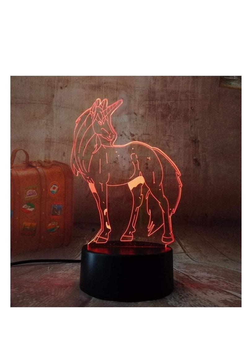 althiqahkey New 3D LED Night Light Unicorn Horse R 7 Color Changing Desk Lamp USB for Kids Gift New Year House Ration  - Image 3
