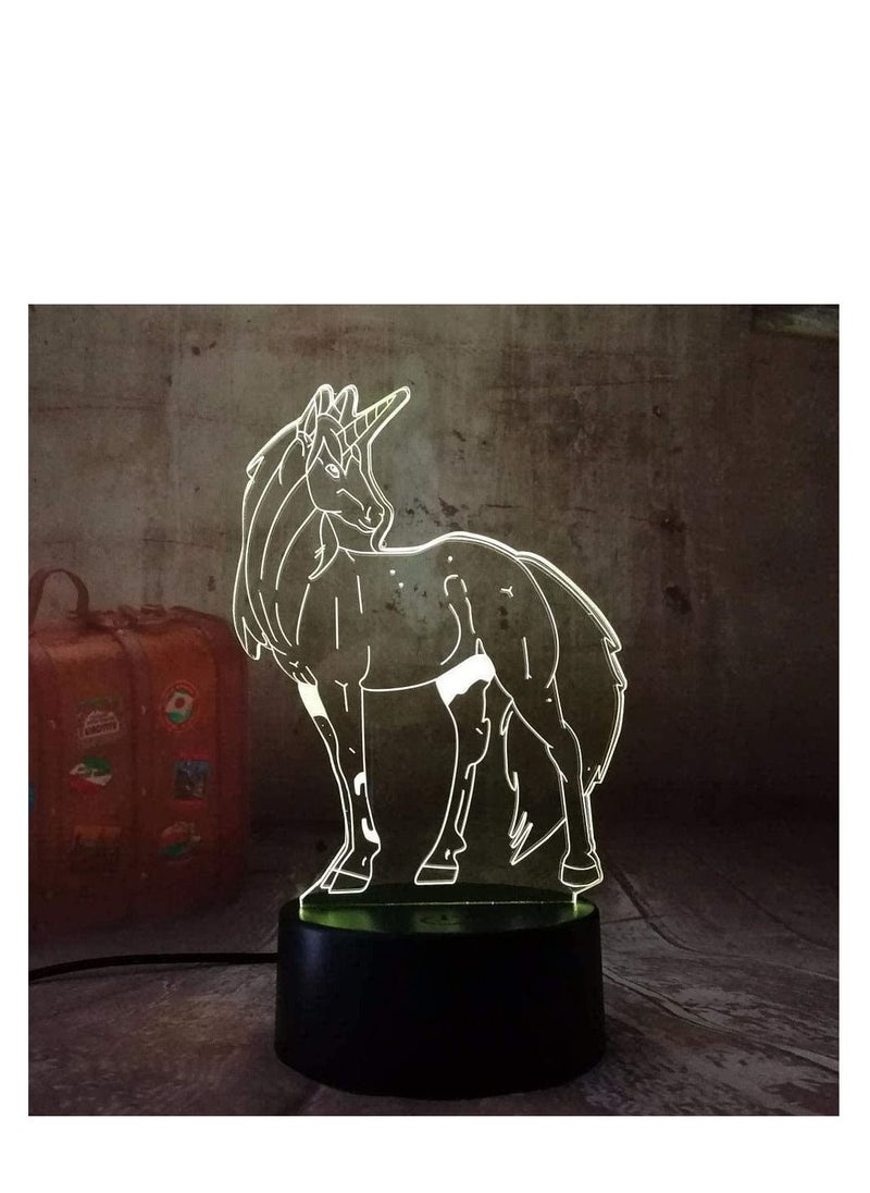 althiqahkey New 3D LED Night Light Unicorn Horse R 7 Color Changing Desk Lamp USB for Kids Gift New Year House Ration  - Image 5