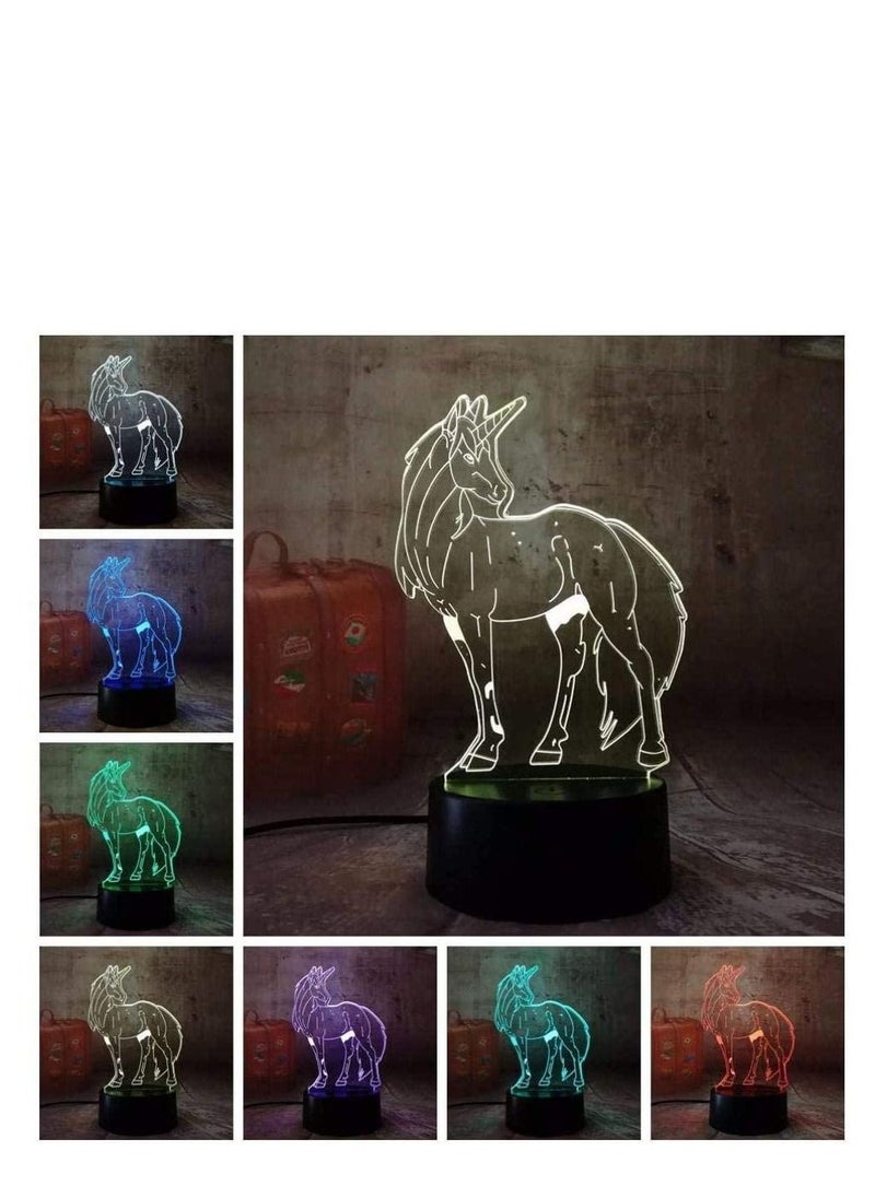 althiqahkey New 3D LED Night Light Unicorn Horse R 7 Color Changing Desk Lamp USB for Kids Gift New Year House Ration  - Image 2