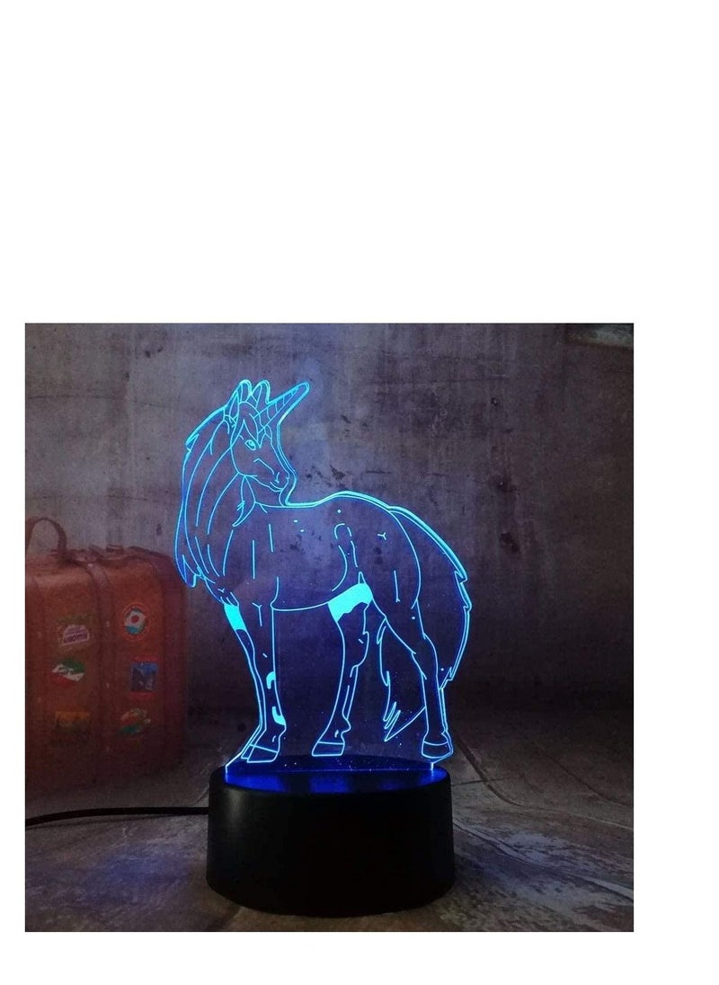 althiqahkey New 3D LED Night Light Unicorn Horse R 7 Color Changing Desk Lamp USB for Kids Gift New Year House Ration  - Image 4
