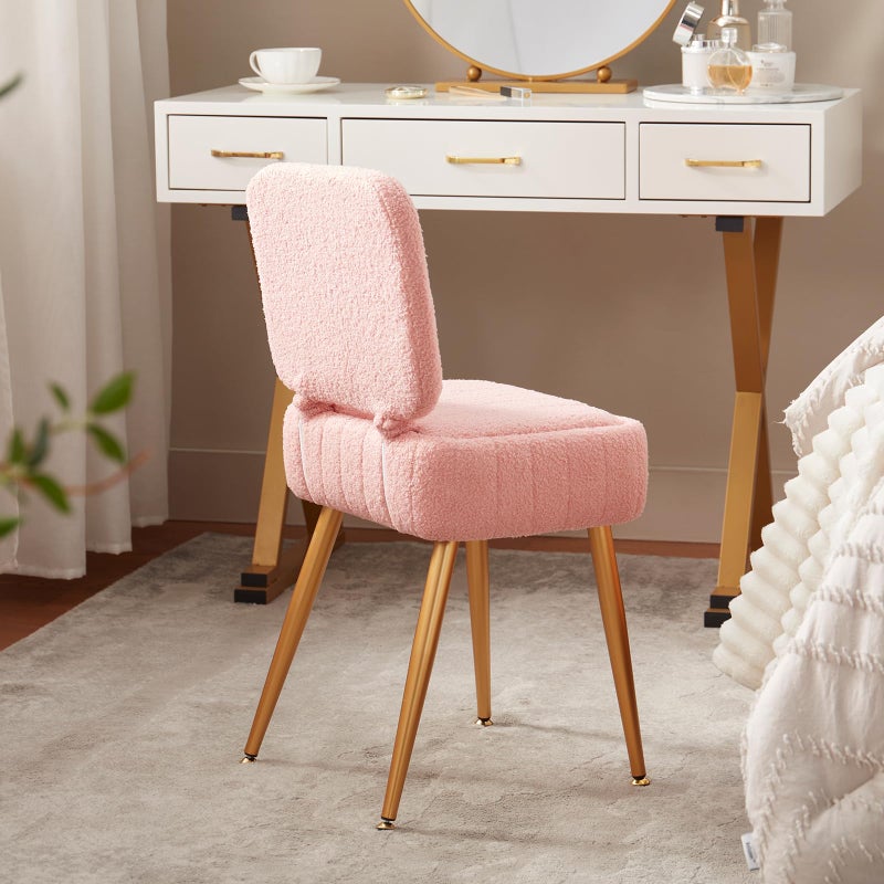 ZYKZYK Updated Vanity Chair, Storage Ottoman with Folding Back & Gold-Toned Metal Legs, Ottoman Seat with Teddy Velvet for Dressing Room Living Room Bedroom, 16" x 12.5" Inch - Image 4