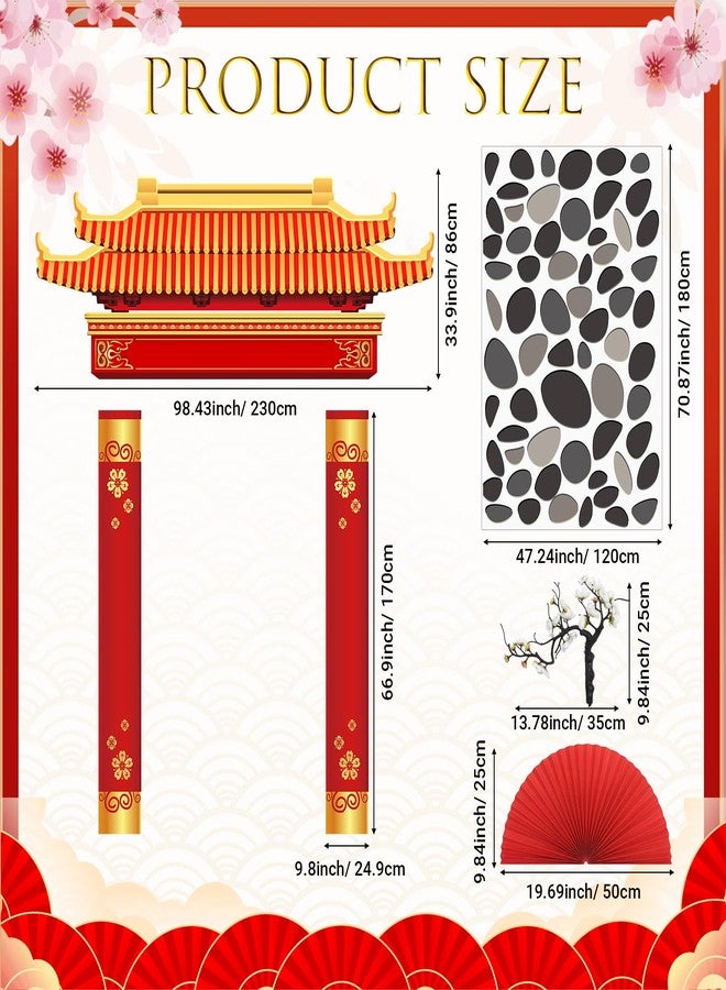Haull Japanese Hibachi Party Decorations Asian Chinese Decor Supplies Includes Door Banner Carpet Paper Fans Plum Blossom for Japanese Chinese Asian Birthday Party Photo Backdrop Decorations Supplies - Image 2