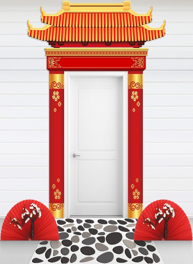 Haull Japanese Hibachi Party Decorations Asian Chinese Decor Supplies Includes Door Banner Carpet Paper Fans Plum Blossom for Japanese Chinese Asian Birthday Party Photo Backdrop Decorations Supplies - Image 1