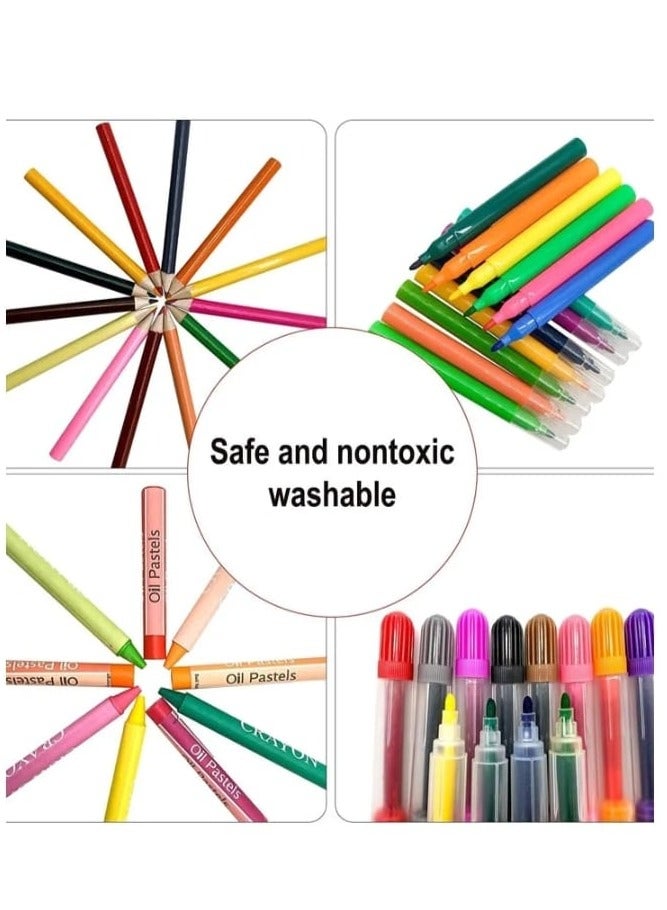 نقطة التسوق 208 قطعة من لوازم الرسم، مجموعة رسم فنية للأطفال والبنات والأولاد والمراهقين، حقيبة مجموعة فنية مع حامل ثلاثي الطي، تتضمن ألوان الباستيل الزيتية وأقلام التلوين وأقلام الرصاص الملونة ودفتر التلوين، لون أزرق - Image 5