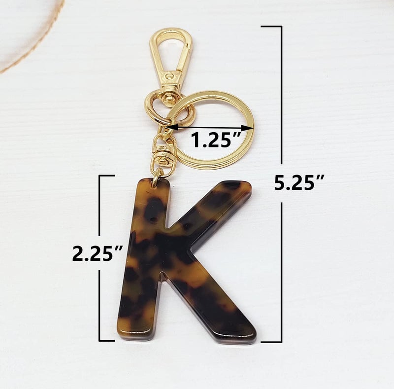 Junyuerly Letter Key Chains Accessories for Women and Girls,Gold Initial Key Ring Tortoise Shell Bag Charm for Car Keys (K) - Image 2