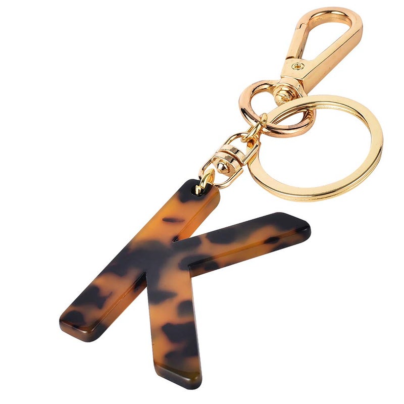 Junyuerly Letter Key Chains Accessories for Women and Girls,Gold Initial Key Ring Tortoise Shell Bag Charm for Car Keys (K) - Image 1