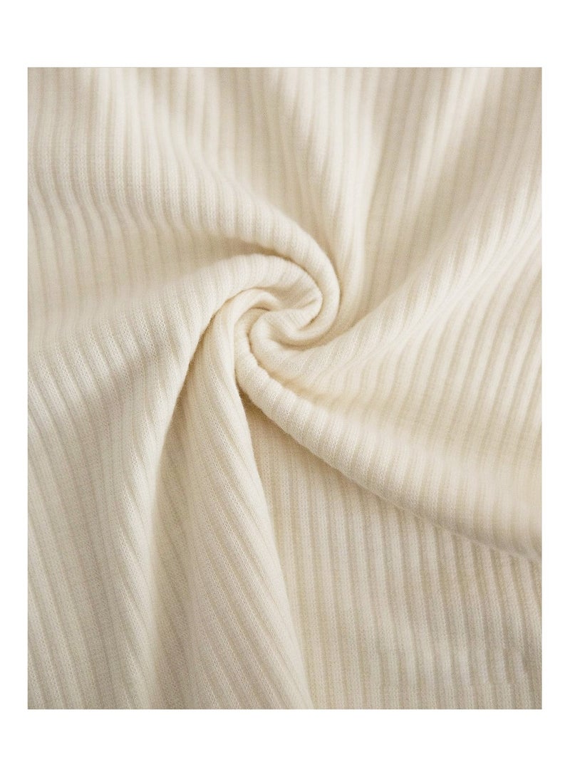 Baby Soft Breathable Cotton Short-Sleeved T-Shirt + Shorts Split Cream Color Two-Piece Set - Image 2