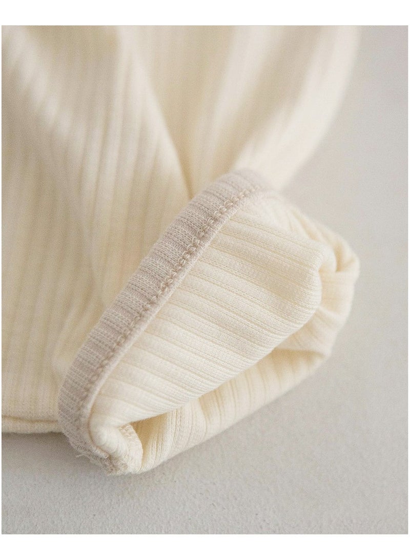 Baby Soft Breathable Cotton Short-Sleeved T-Shirt + Shorts Split Cream Color Two-Piece Set - Image 3