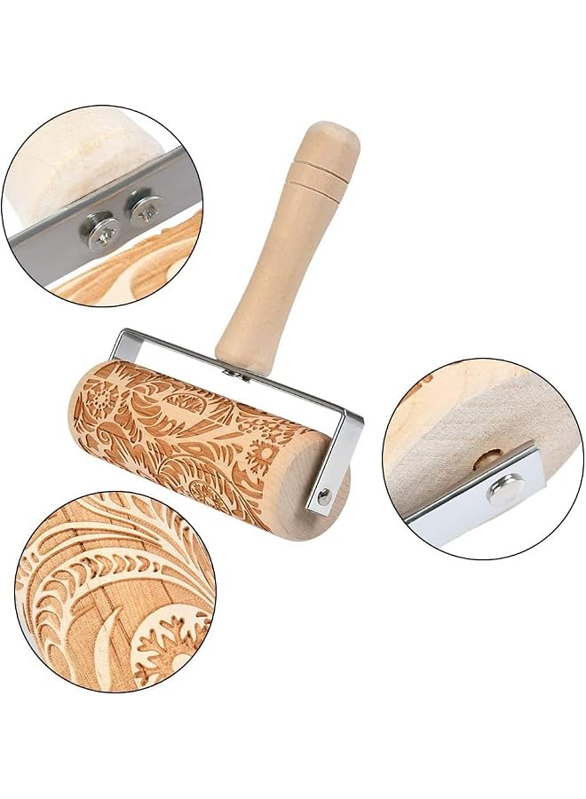 S-TOP Embossed Rolling Pins, Wooden 3D Flower Pattern Roller, Natural Wood Carved, Pin with Classic Pattern, DIY Tool, Suitable for Kids Dough And Fondant Cookies, Pies And Pastry Clay Crafts - Image 3