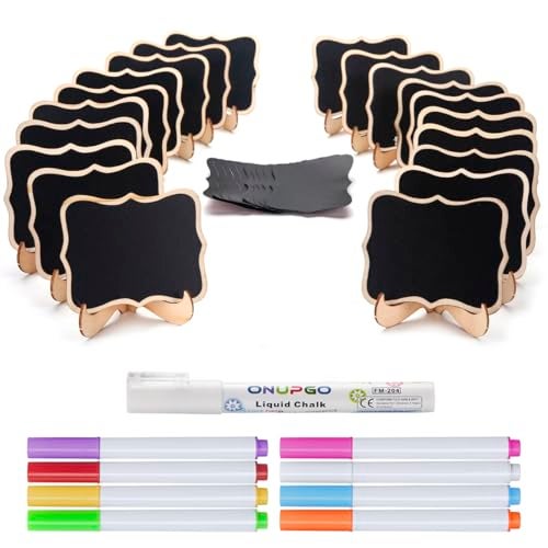 OnUpgo Mini Chalkboard Signs, 20 Pack Small Chalkboard Labels Table Signs with Easel Stand, Wooden Blackboards for Wedding Decor, Party Buffet Display, Place Cards, Food Labels - Image 1