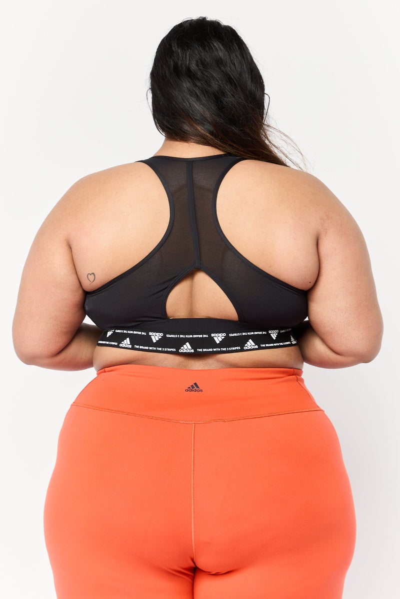 Adidas حمالة صدر رياضية للنساء بشعار العلامة التجارية، دعم متوسط مبطن، أسود - Image 2