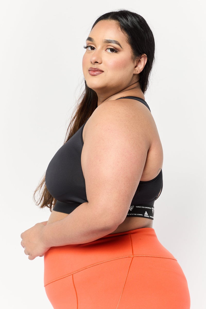 Adidas حمالة صدر رياضية للنساء بشعار العلامة التجارية، دعم متوسط مبطن، أسود - Image 4