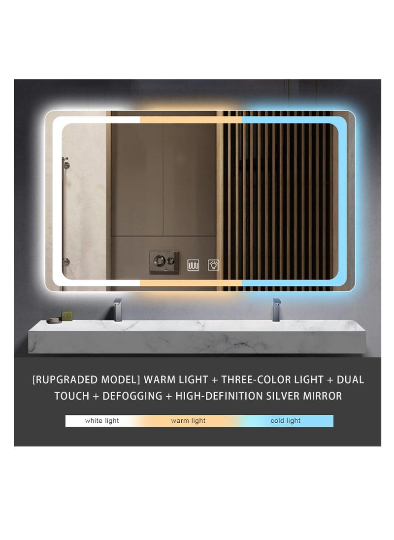 23.6"*31.5" Backlit LED Bathroom Vanity Mirror, 3-Color Temperture,CRI 90+, IP54 Waterproof, Anti-Fog Dimmable Wall Mounted Mirror, Makeup Mirror with Lights (Rectangular horizontal section 60*80cm)