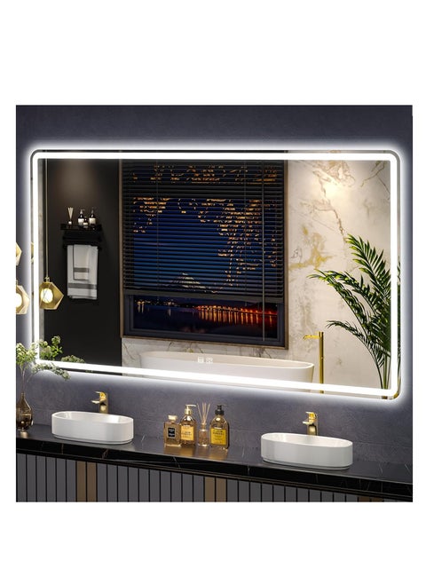 23.6"*31.5" Backlit LED Bathroom Vanity Mirror, 3-Color Temperture,CRI 90+, IP54 Waterproof, Anti-Fog Dimmable Wall Mounted Mirror, Makeup Mirror with Lights (Rectangular horizontal section 60*80cm)