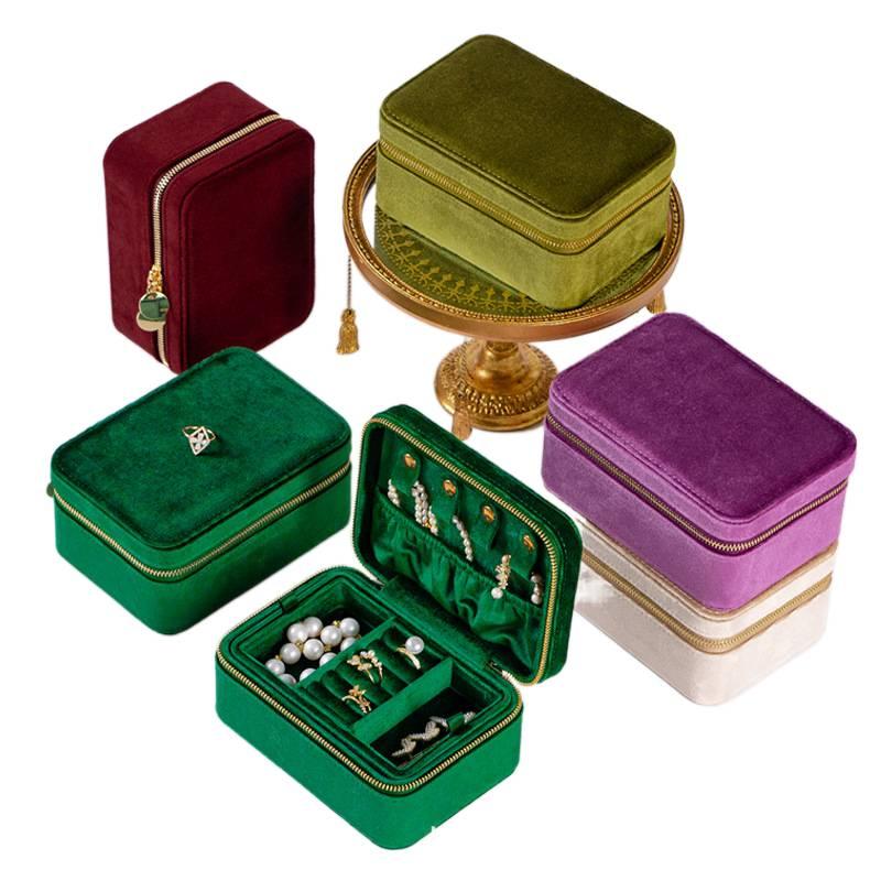 Jewelry Organizer in Velvet for Accessories 2 Layer Lockable 15 x 10.5 x 7 cm Brown for School Days - Image 2