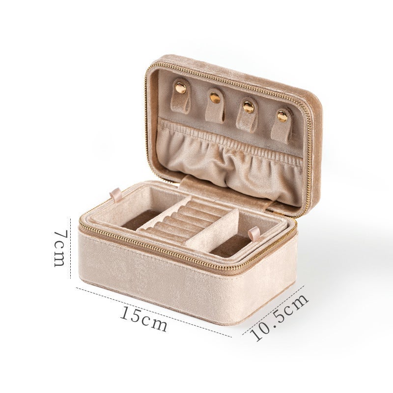 Jewelry Organizer in Velvet for Accessories 2 Layer Lockable 15 x 10.5 x 7 cm Brown for School Days - Image 1