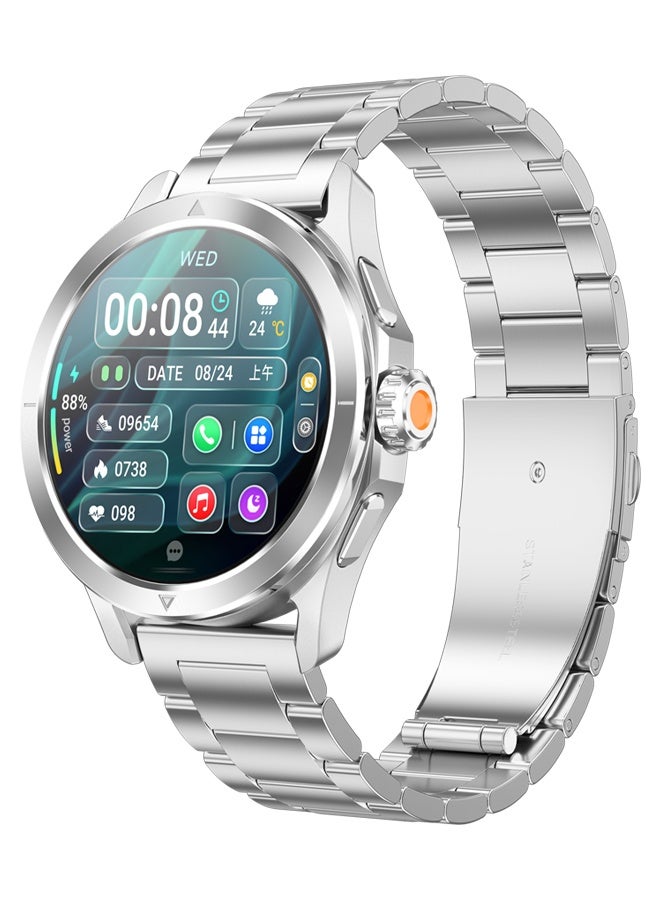 رولستيمي ساعة ذكية للرجال والنساء (الرد / إجراء المكالمات) ، هد شاشة اللياقة البدنية المقتفي إب 67 للماء 100 + وسائط الرياضة ، رصد معدل ضربات القلب النوم ، عداد الخطى Silver - Image 1