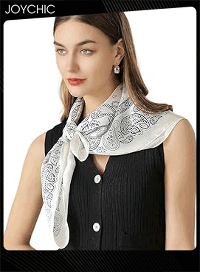 Joychic Spring and Summer Women Classic Small Silk Scarf 70 Square Scarf Cashew Flower Printed Scarf Decorative Headscarf for Daily Use White  - Image 2