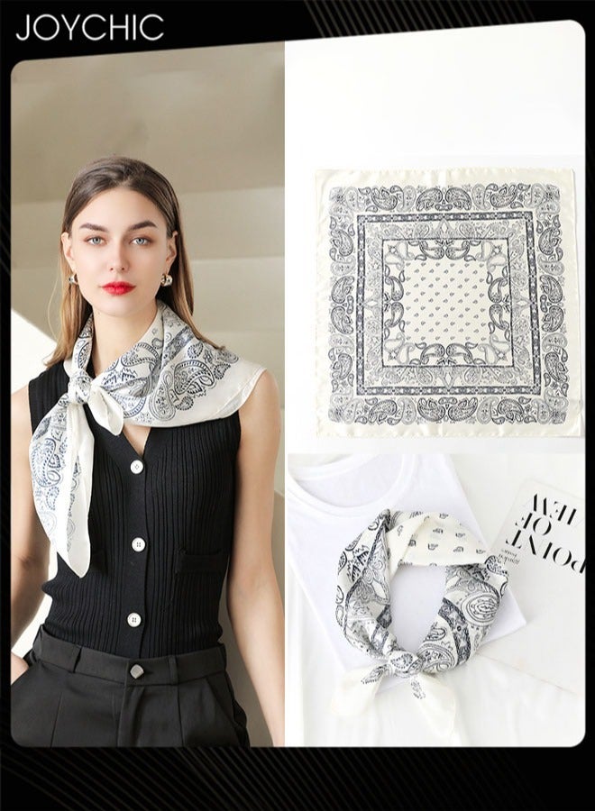 Joychic Spring and Summer Women Classic Small Silk Scarf 70 Square Scarf Cashew Flower Printed Scarf Decorative Headscarf for Daily Use White  - Image 1