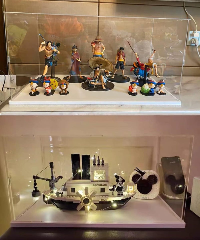 إليبيور حاوية عرض أكريليك شفافة لمجموعات Lego المصغرة، صندوق عرض معزز، تخزين مضاد للغبار مع قاعدة لدراجة Lego النموذجية المجمعة (أبيض، 40 × 20 × 25 سم) - Image 4