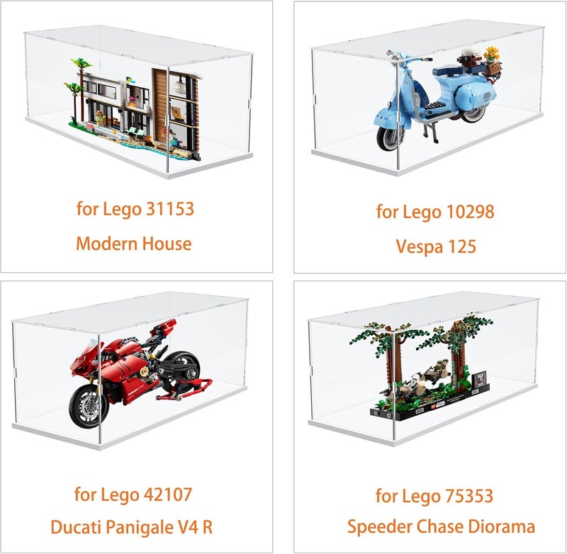 إليبيور حاوية عرض أكريليك شفافة لمجموعات Lego المصغرة، صندوق عرض معزز، تخزين مضاد للغبار مع قاعدة لدراجة Lego النموذجية المجمعة (أبيض، 40 × 20 × 25 سم) - Image 3