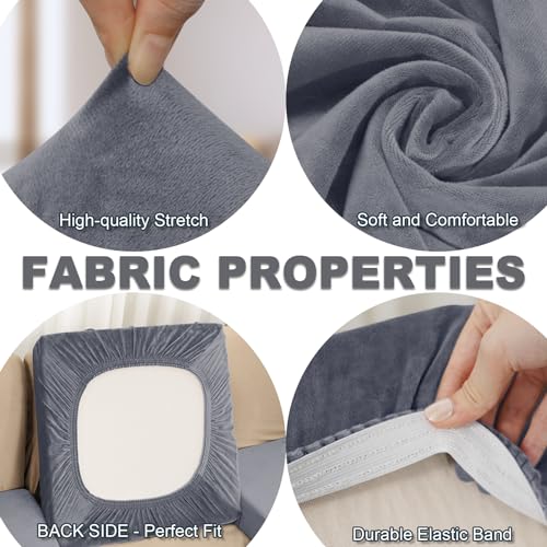 BT.WA Sectional Couch Covers for 4-Piece Seat Cushion Velvet Separate L Shape Couch Cover Stretch Sofa Slipcover with 2 Pieces Pillowcases Furniture Protector (Sofa 3 Seater + 1 Chaise, Dark Grey) - Image 3