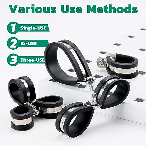 OURU 125PCS Cable Clamp,12 Sizes Stainless Steel Rubber Coated Cushioned Insulated Cable Clamps Assortment Kit-Metal Wire Clamps,Cable Clips,Pipe Clamps - Image 5