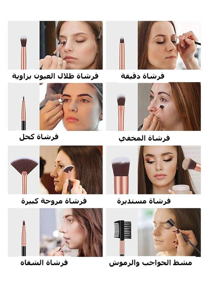 ماركة غير محددة - مجموعة فرش مكياج مكونة من 14 قطعة لكريم الأساس السائل ومزج البودرة وظلال العيون وأحمر الخدود ومستحضرات التجميل وفرش خافي العيوب بشعيرات ناعمة وكثيفة - Image 1