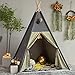 TreeBud Teepee Tent for Kids Stripe Padded Mat Foldable Dark Tone Grey Play Tents for Girl and Boy with Carry Case Wooden Pole Printing Canvas Tepee Playhouse for Child Indoor Outdoor - Image 4