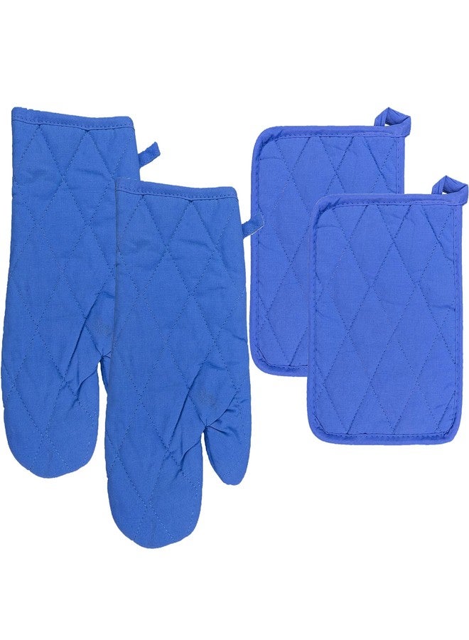 REGENT Set of 4 Dark Blue (2) Pot Holders 9" x 7" and (2) Oven Mitts 12" (Dark Blue) - Image 1