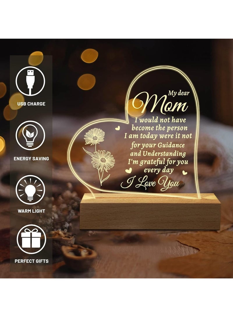 SOLARAE Mom Birthday Gifts, Acrylic Engraved Night Light Presents, Mothers Day Gifts for Mom from Daughter Son - Image 2