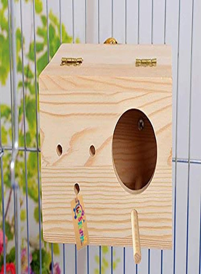 Western Era 9" Jumbo Size Natural Wood Mountable Nest Cum Breeding Box with Perch Attached for Birds - Image 1