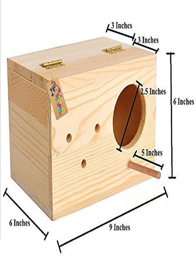 Western Era 9" Jumbo Size Natural Wood Mountable Nest Cum Breeding Box with Perch Attached for Birds - Image 2