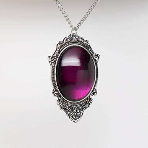 Real Metal Purple Cabochon in Antiqued Silver Finish Pewter Frame Pendant Necklace - Image 4
