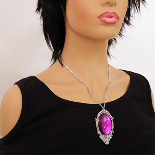 Real Metal Purple Cabochon in Antiqued Silver Finish Pewter Frame Pendant Necklace - Image 2