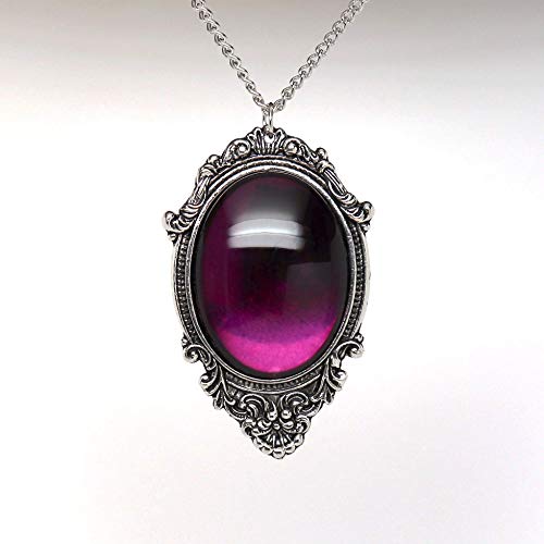 Real Metal Purple Cabochon in Antiqued Silver Finish Pewter Frame Pendant Necklace - Image 5