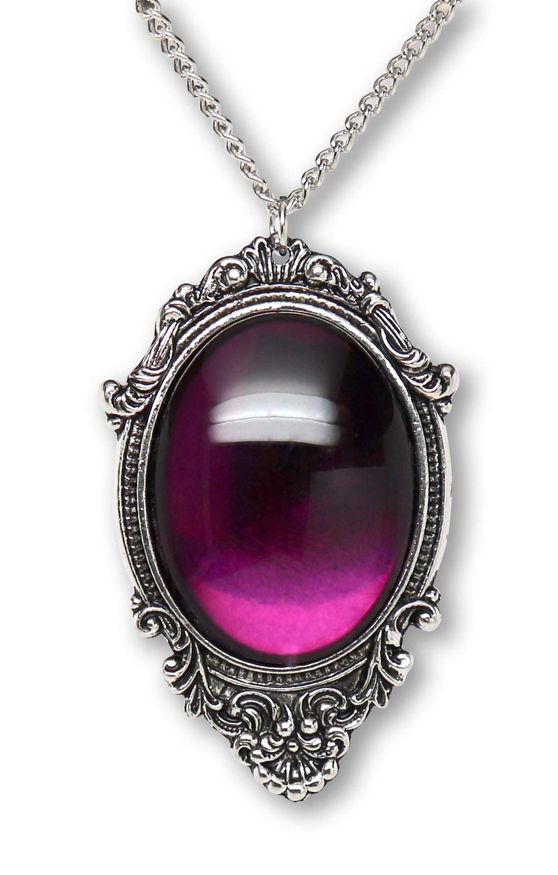 Real Metal Purple Cabochon in Antiqued Silver Finish Pewter Frame Pendant Necklace - Image 1