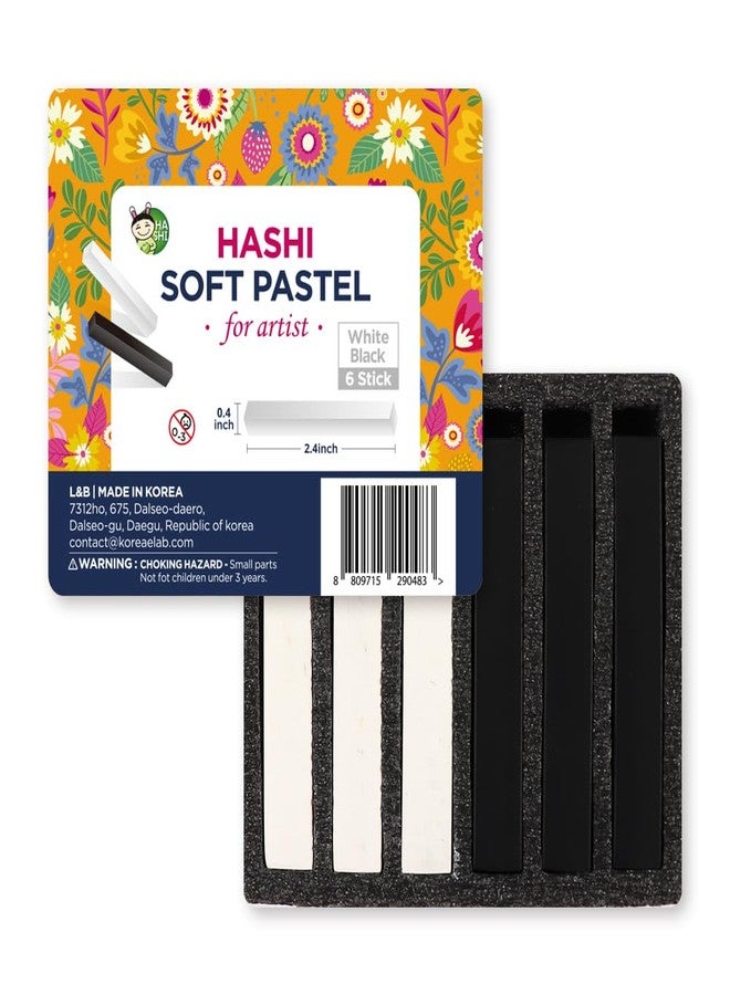 Hashi HA SHI Professional Soft Chalk Pastels for Adult Artists, Square Artist Grade Drawing Media, Black and White, 6 Sticks - Image 1