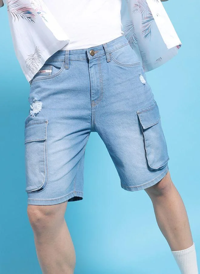 Men G-505-CARGO SHORTS Solid Mid-Rise Denim Cargo Shorts